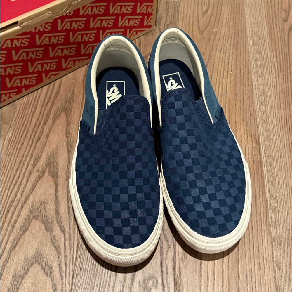 Vans x JCREW Men's Blue Checkered Slip-On Shoes